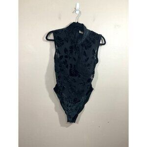 VTG Victorias Secret Gold Label Burnout Velvet Bodysuit L Black 90s Whimsigoth